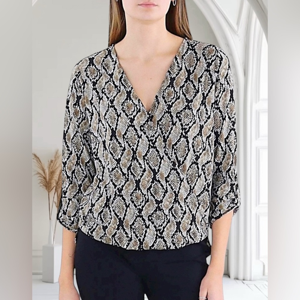 Michael Kors Womens Animal Print Wrap Top